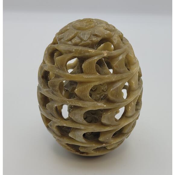 Hand-Carved Egg Natural Soap Stone 3" Owl Figurine Inside Polished Made in India - Picture 6 of 12